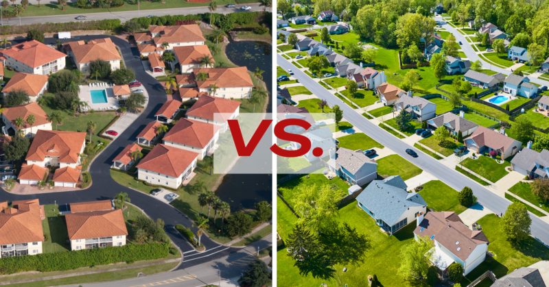 Side by Side Photos of a Condo Complex and a Site Condo Neighborhood 