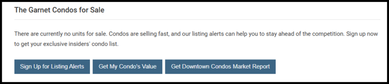 Condo Hotline Buttons for Listing Alerts, Condo Reports, and Condo Value